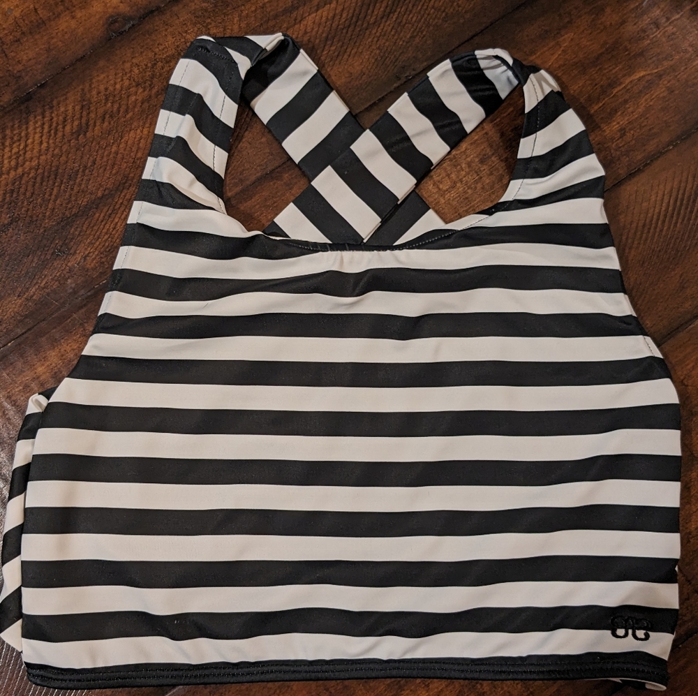 Black and white striped swim top